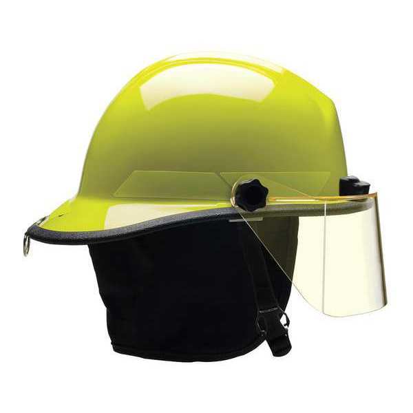 Bullard Fire Helmet, Modern Style (Lime-Yellow Thermoplastic, w/ 4 in Faceshield and Integrated Light) - Ysert