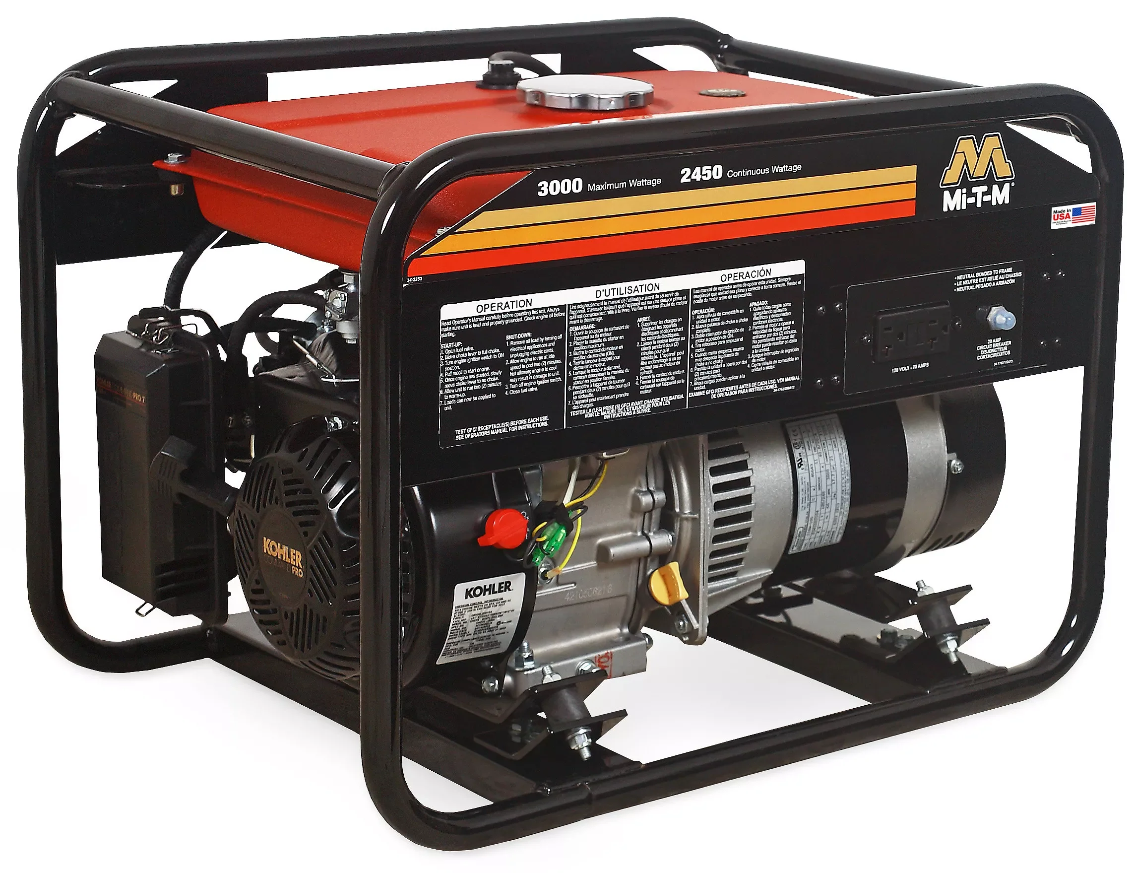 Mi-T-M 5000 watts 277cc Kohler CH395 OHV Gasoline Portable Generator - Ysert