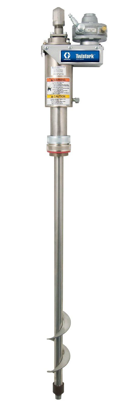 Graco Twistork Drum Agitator, Oil-less, Reversible, Siphon, Air, 3/4 HP, 47.5 in long, 304 SST, Adjustable for 31.5-35.5 in Drums - Ysert