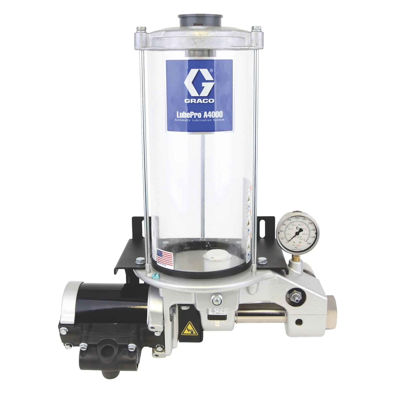 Graco LubePro™ A4000 Reciprocating Oil Pump, 5.5 Liter Reservoir, Low Level, Electric Vent Valve - NPT - Ysert