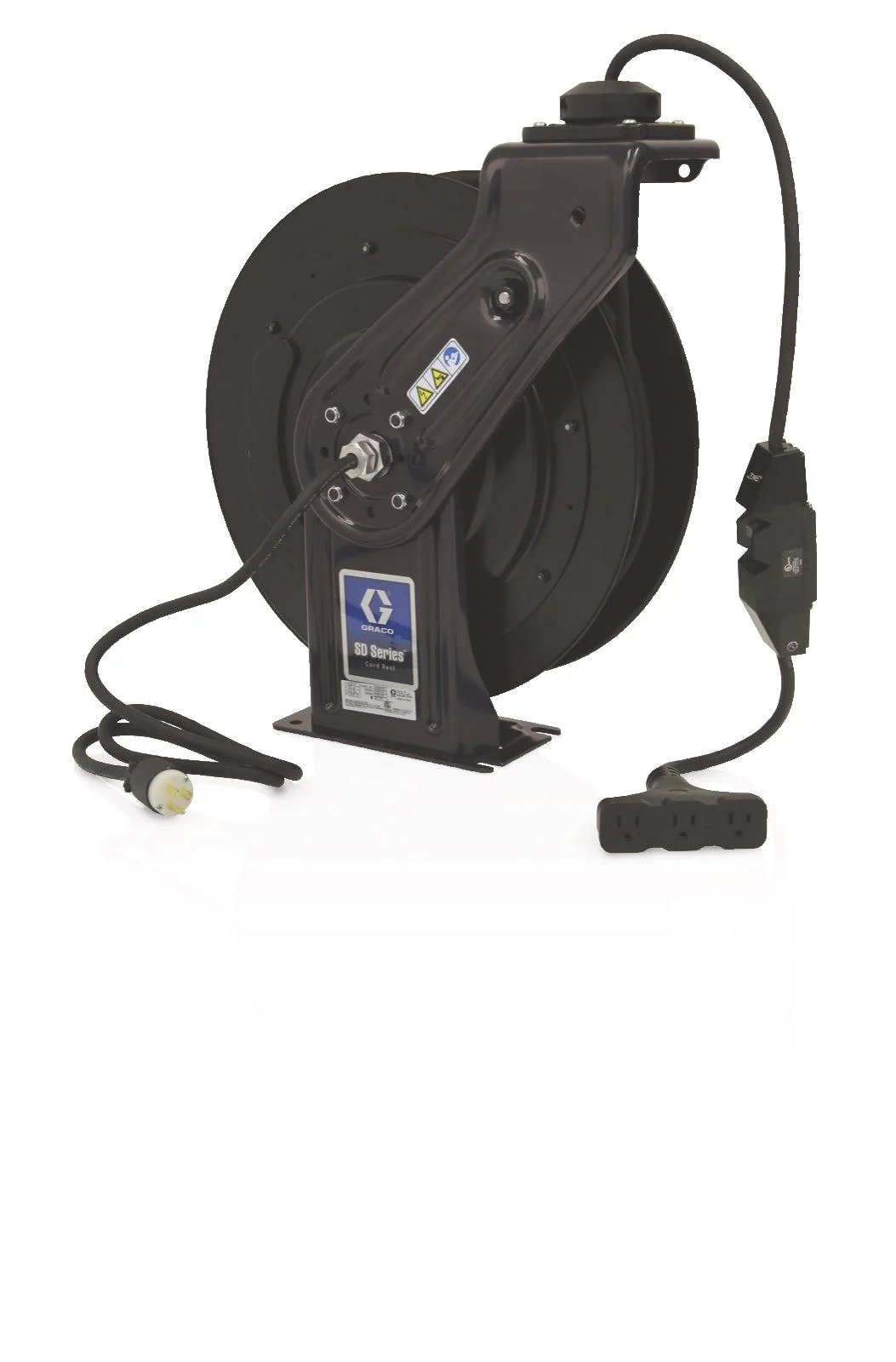 SD™ 5 Series 120 Volt Cord Reel - Tri-Plug GFCI Industrial Receptacle - 50 ft (15 m), 12 AWG, 15 Amp Cord - Black - Ysert