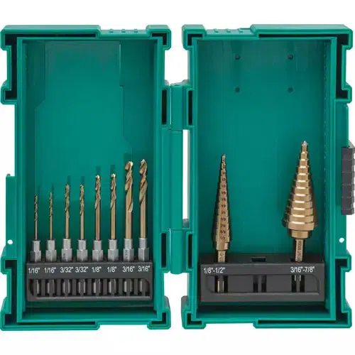 Grizzly PRO T33846 - M35 HSS Cobalt Quick-Release Hex Shank Step Drill and Drill Bit Set, 10 Pc. - Ysert