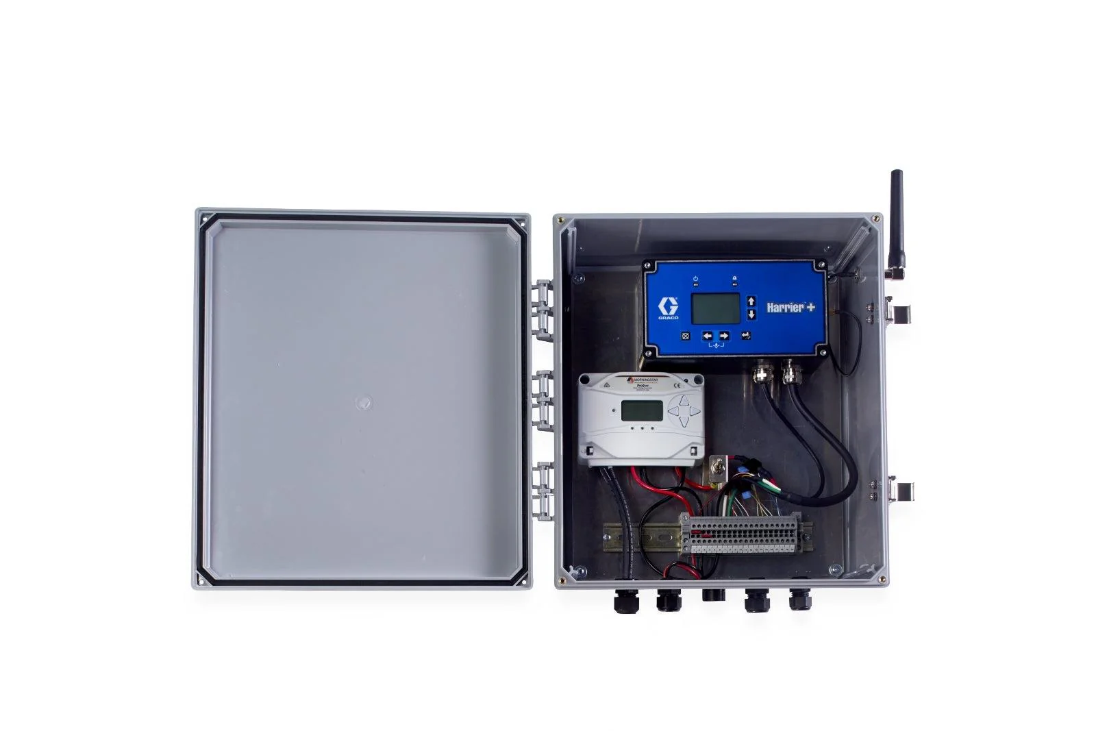 DC Control Box with Harrier+ GSM USA Controller and Includes SS20L-12V Two Panel Charge Controller, NEMA Rated - Ysert