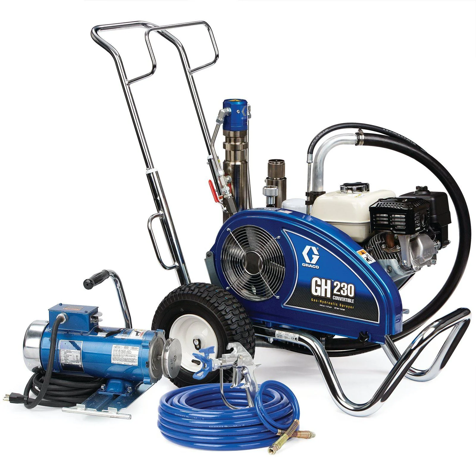 Graco GH 230 Convertible Standard Series 3300 PSI @ 2.35 GPM Gas Hydraulic Airless Sprayer w/Electric Motor Kit - Ysert