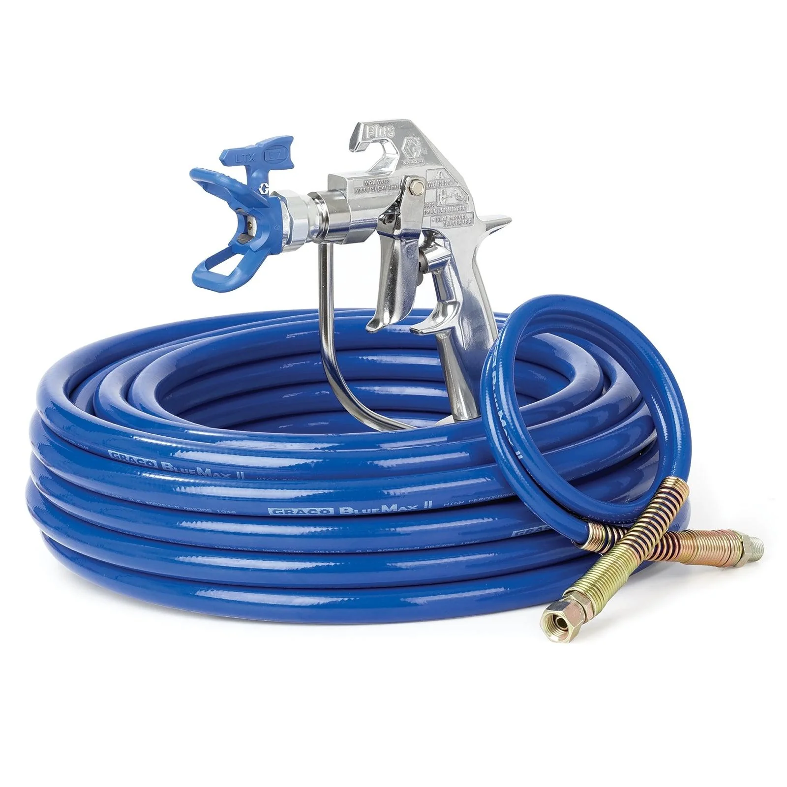 Silver Plus Airless Spray Gun, RAC X, BlueMax II Airless Hose, 3/8 in x 50 ft, 3 ft Whip Hose - Ysert