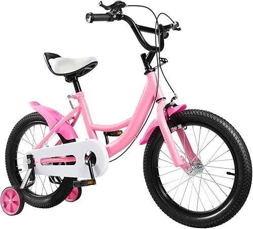 16 Pollici Bici per Bambino,Bicicletta Rosa con Ruota Ausiliare,Freno a Mano e Retropedale, 5-8 Anni Bambini Biciclette - Ysert