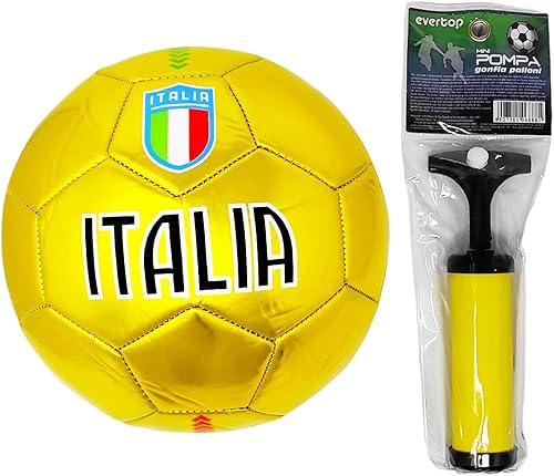 Pallone da Calcio da Allenamento o Partita Misura 5 Colore Oro Scudetto Italia + Pompa Portatile - Ysert