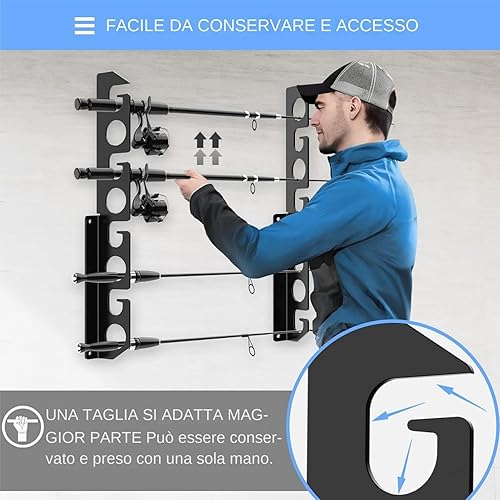 Portacanna Da Pesca In Acrilico Per Garage, Parete O Soffitto | Supporto Per Canna Da Pesca Da 8 Canne - Ysert