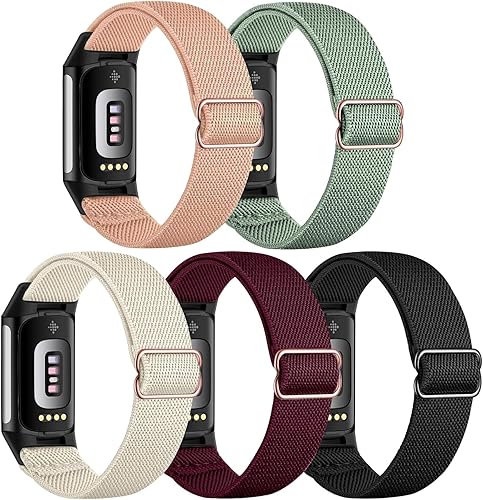 5 Pezzi Cinturino Compatibile con Fitbit Charge 6/5 per Donne e Uomini, Sportivo Ricambio in Nylon Regolabile Traspirante - Ysert
