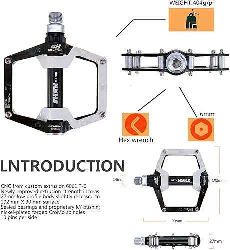 Pedali per bicicletta, in lega di alluminio, per mountain bike, con pedali antiscivolo rimovibili - Ysert