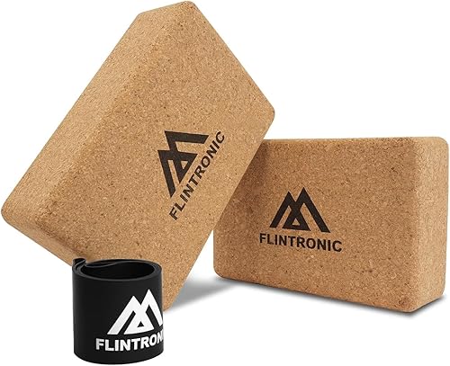 Flintronic Mattoncini Yoga Sughero 100% Naturale, 2 PCS Blocchi Yoga con Elastici Fitness, per Meditazione e Pilates, 22,5x14,5x7,5 CM - Ysert