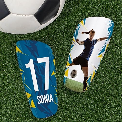Wanapix | Parastinchi da Calcio Personalizzati per Bambini | Finitura Premium e Texture Esagonale | Con Foto, Nome e Numero| Protezione Completa - Ysert