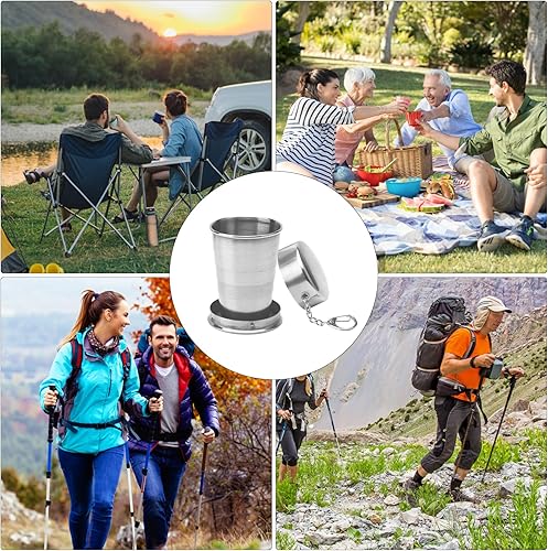 ZMDMAH 2 bicchieri pieghevoli in acciaio inox da 75 ml, pieghevoli, per esterni, in acciaio inox, con coperchio, da campeggio, con posate in acciaio inox (coltello, forchetta, piano di riso) - Ysert