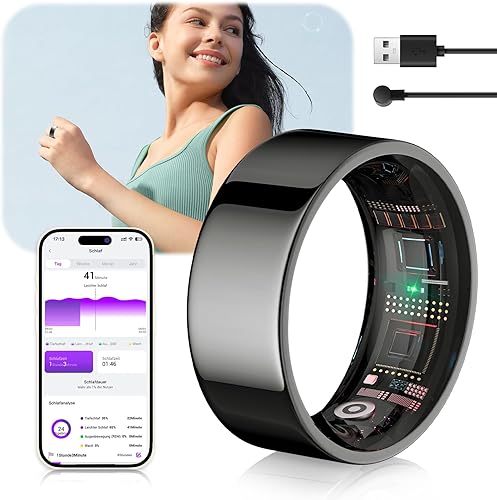 Anello intelligente Android e iOS 2024. Dati di misurazione accurati certificati SGS: anello per uomo e donna. Nuovo chip Bluetooth 5.0 ZNZ – connessione stabile: tracker del sonno, anello - Ysert