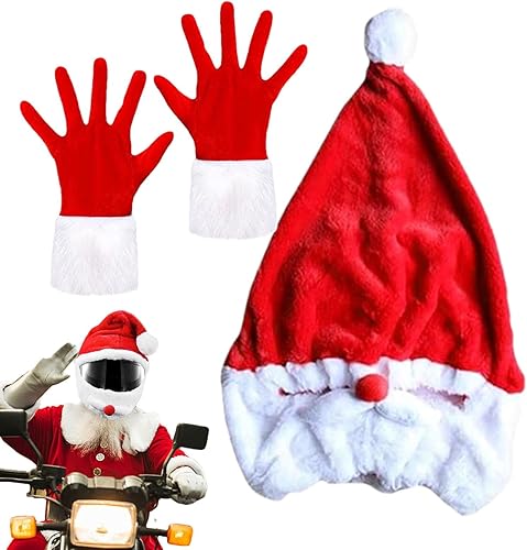 Umiocns Copricapo per moto, divertente copricapo in peluche con guanti natalizi, copricapo natalizio per moto, decorazione per cappelli per uomini e donne - Ysert