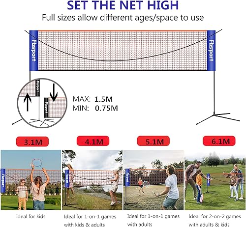 FBSPORT Rete da Badminton Pieghevole, Rete da Calcio Tennis 3-6m Rete da Allenamento per Rete da pallavolo Portatile, 3 Altezze Regolabili Portaoggetti, Interni ed Esterni - Ysert