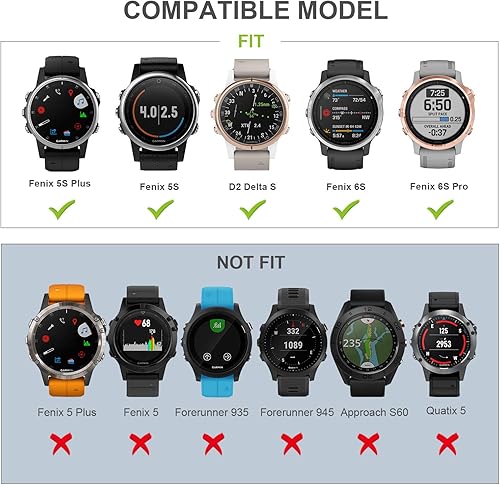 NotoCity Cinturino per Garmin Fenix 6s/Fenix 6s PRO/Fenix 5s/Fenix 5s Plus, 20mm Cinturino di Ricambio in Silicone, Braccialetto Quick-Fit(Nero) - Ysert