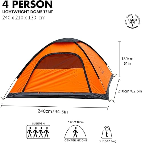 Tenda da campeggio per 3-4 persone, leggera, stabile, impermeabile, per 4 uomini, sistema di ventilazione, protezione dalle zanzare - Ysert