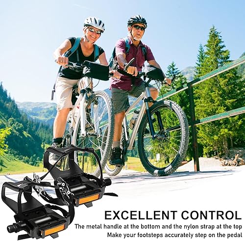 Pedali Bici con Clip e Cinghie, Pedali MTB, Anti-Slittamento Pedali Flat per Bicicletta BMX Ciclismo, Universali Pedali Bicicletta, Pedali Bici per Cyclette Spin Bike e Biciclette da Esterno - Ysert