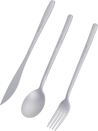 iBasingo Set di posate da campeggio in titanio per esterni manico lungo cucchiaio forchetta coltello utility metallo utensili da viaggio utilizzati tutti i giorni Ti1055T - Ysert