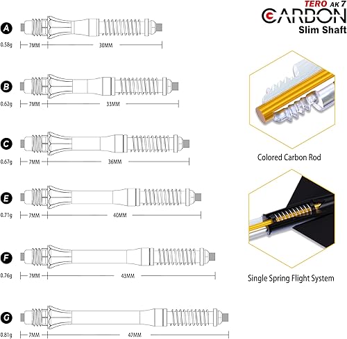 CUESOUL TERO AK7Aste/stelo per Freccette in Carbonio, Sottili, telescopiche a Molla Integrate, Set da 3 Pezzi - Ysert