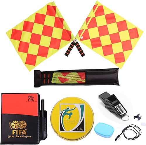 LONGHAO 4 PCS Carte per Arbitri di Calcio Bandiera dell'Arbitro di Calcio Set di Carte da Arbitro Fischietti Arbitro in Metallo Scheda Arbitro Rosso Giallo,con Fischietto - Ysert
