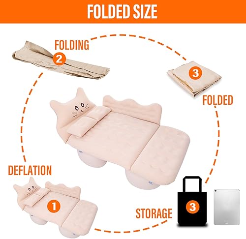 Ergocar Materassino Gonfiabile Gatto Fortunato Floccaggio Materasso Letto per Auto con Pompa per Il Campeggio, Escursionismo, Piscina, Spiaggia, Viaggiare (Grigio) - Ysert