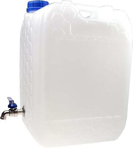 Tanica per acqua potabile da 20 litri, senza BPA, con rubinetto zincato, grigia, rettangolare - Ysert