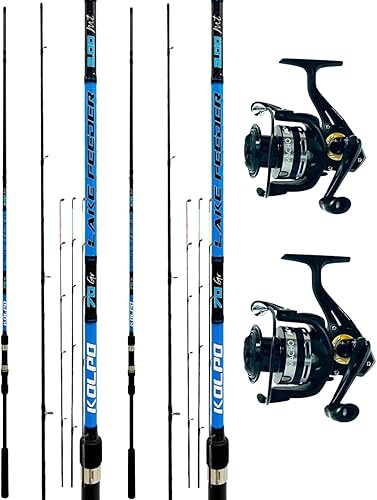 doppia combo kit pesca feeder canna 3.00 mt in carbonio azione 70 gr adatta alla pesca in mare lago e fiume e mulinello macho - Ysert