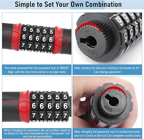 Lucchetto Bici Catena,100cm Catena Bicicletta Antifurto,Lucchetto Bici Combinazione a 5 cifre, di lunghezza lucchetto bicicletta antifurto,per biciclette, e-bike, moto e altre applicazioni - Ysert