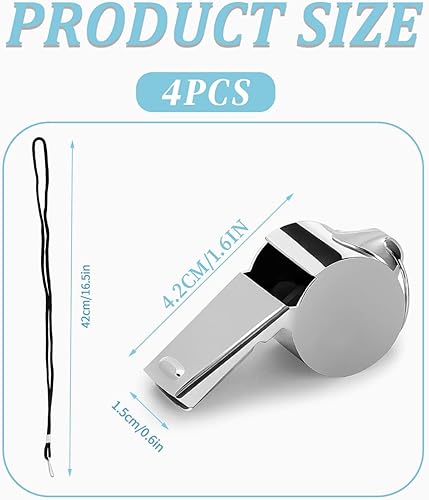 Fischietto, 4 Pezzi Fischietti in Acciaio Inox, Metallo Fischietto Arbitro con Cordino per attività all'aperto, Arbitri, Allenatori, bagnini, Calcio, Pallacanestro - Ysert