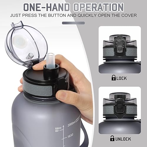 Borraccia con Orari per Bere 2lt con Indicatore del Tempo e Scala per Fitness Campeggio - Ysert