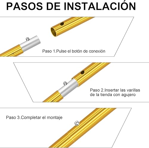 KOMCLUB Set di 4 aste telescopiche per tende in alluminio, per tende da campeggio, leggere, regolabili, per sport all'aria aperta, campeggio, 1,9 m (set da 4 pezzi) - Ysert