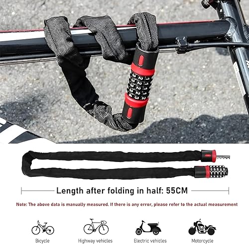 Lucchetto Bici Catena,100cm Catena Bicicletta Antifurto,Lucchetto Bici Combinazione a 5 cifre, di lunghezza lucchetto bicicletta antifurto,per biciclette, e-bike, moto e altre applicazioni - Ysert