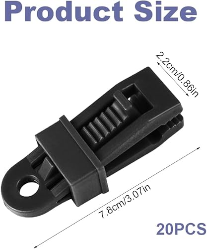 20 Pezzi Tarp Clips per Tenda, Pinza per Morsetto per Telone, Clip per Campeggio Telone in Plastica, Accessori Tenda Campeggio per Tende Tarp Caravan Garden Shade Copertura per Piscina (Nero) - Ysert