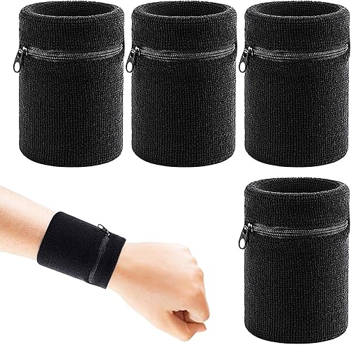 4 Pezzi Sport Sweatband Polsino,Polsini con Zip Sport all'aperto Correre Tennis Sudore Protezione Adatto al Piccolo Cambiamento Chiave Carta Auricolare - Ysert