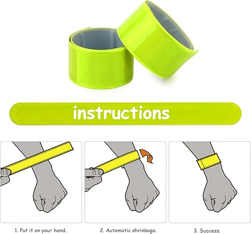 6 nastri fluorescenti (30 cm), 10 adesivi riflettenti, protezione solare, fasce riflettenti per il polso, per jogging, ciclismo, escursionismo e campeggio (giallo verde) - Ysert