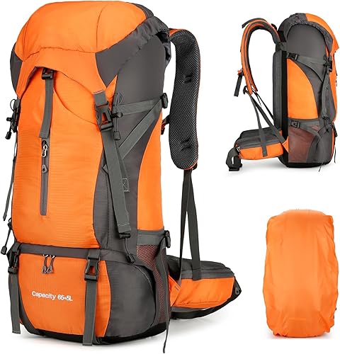 Zaino da 70L Impermeabile per Escursionismo e Campeggio con Copertura per la Pioggia, Ultraleggero ad Alta Capacità per Sport all'Aperto, Viaggio, Arrampicata e Touring (Nero) - Ysert