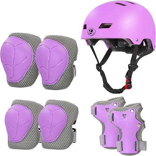 LANOVAGEAR Set di Casco Protezione Bambini con Casco Regolabile Ginocchiere Gomitiere e Polsiere per Skate Bicicletta Pattinaggio Monopattino Skateboard (2-8Anni - Ysert