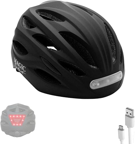 Casco da Bici e Monopattino con Spia Rossa + Luce Anteriore Bianca. Casco MTB, Bicicletta, Scooter; Leggero con fodera staccabile, Guscio in PC + EPS, 14 Prese d'aria e Cavo di ricarica USB. - Ysert