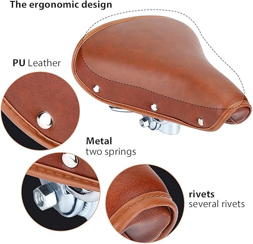 Sellino Bici Morbido Sella Bici Comoda per Uomo Donna, Rivetti Marroni comoda universali Sella Bici Durevole in Pelle PU Spring Spring - Ysert