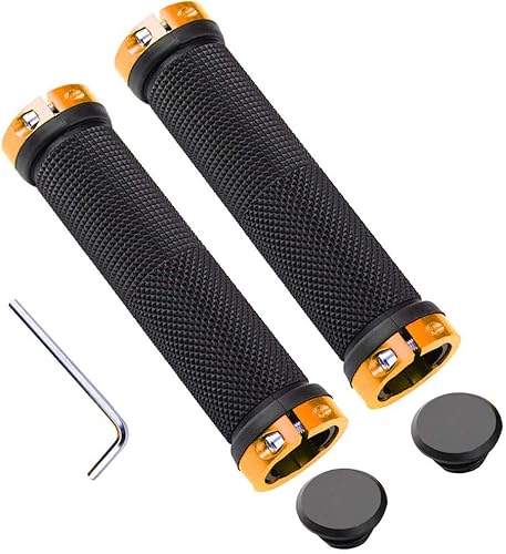 1 Paio Professionale Impugnature Bici, Manopole MTB Ergonomiche, Manopole Bici Gomma, Manopole Manubrio Bici, Impugnature Bicicletta per Diametro Esterno di 22mm (Dorato) - Ysert