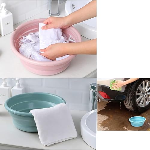 Bacinella pieghevole, lavabo pieghevole, lavabo rotondo pieghevole, cesto multiuso portatile, in silicone, per cucina, viaggi, campeggio, escursionismo (rosa, M) - Ysert