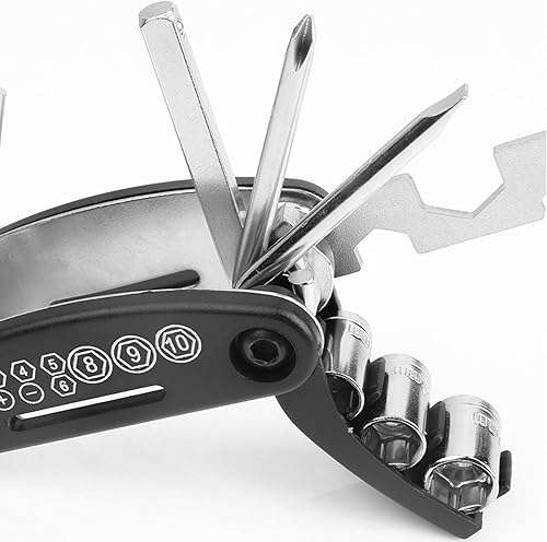 Kit di riparazione per bicicletta, 16 in 1, strumento di riparazione per biciclette, strumento multiuso, kit di riparazione pneumatici per biciclette, con borsa per adesivi per bicicletta e - Ysert