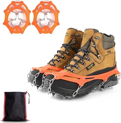 Ramponi da Ghiaccio Antiscivolo, Ramponi Antiscivolo Per Scarpe, Ramponcini Scarponi Neve Ghiaccio, Adatto Per Scarpe da Neve, Scarpe da Trekking, Scarpe Di Cuoio, Scarpe Sportive (Arancia) - Ysert
