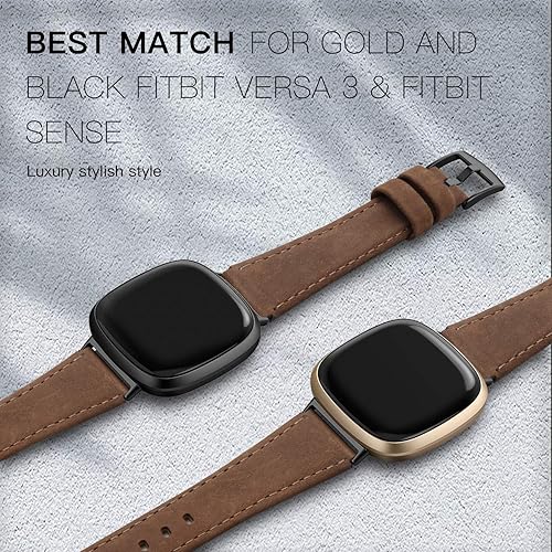 Cinturino in vera pelle, compatibile con Fitbit Versa 3/Fitbit Sense da uomo, in vera pelle, compatibile con Fitbit Versa 3, Maroon - Ysert