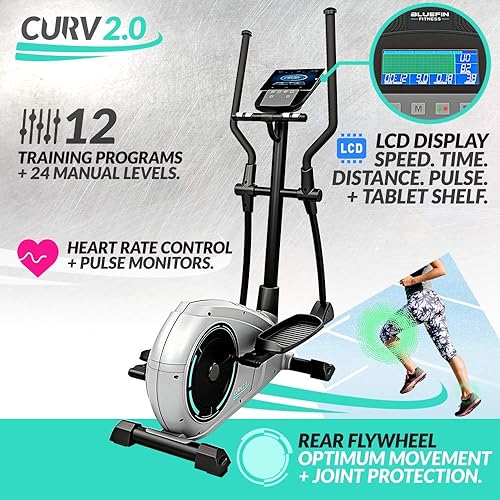 CURV 2.0 Bicicletta Ellittica da Casa | Cross Trainer | Esercizi di Step | Air Walker | Compatta | Console Digitale LCD | Bluetooth | App Smartphone | Nero e Grigio Argento - Ysert