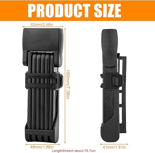 Lucchetto pieghevole per bicicletta con supporto 77 cm di lunghezza, lucchetto per bicicletta ad alta sicurezza, serratura pieghevole con 2 chiavi, ideale per e-bike e-scooter moto - Ysert