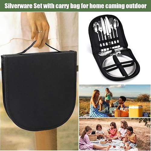 Set di Posate da Campeggio 13 pezzi, Borsa per Utensili da Campeggio in Acciaio inossidabile con Cucchiaio Posate Pinza Apribottiglie Piatto da Campeggio in Acciaio Inox kit Posate da Viaggio - Ysert