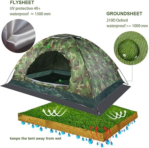 MAGT Tenda Da 2 Persone, Protezione UV Mimetica per Esterni Impermeabile con Presa d'Aria E Copertura per Escursioni in Campeggio - Ysert